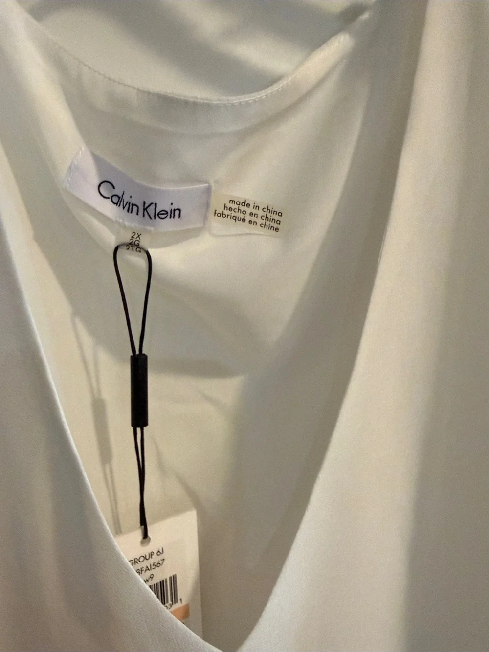 Calvin Klein Ivory V-Neck Long Sleeve Peasant Blouse